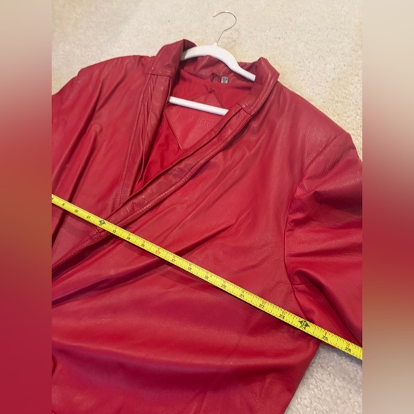 Y2K Preston & York Geniune  leather  full length Chrismats Red  jacket XL - Picture 11 of 14